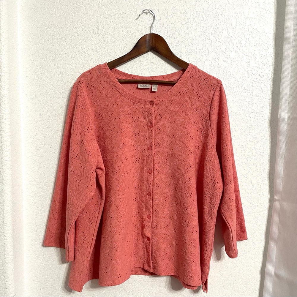 LOGO Lori Goldstein Womens Cardigan Orange 3/4 Sleeve Button Front Plus Size 2X